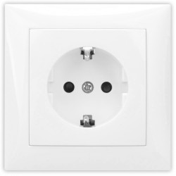 Priza schuko simpla Hoff Top, incastrata, contact de protectie, 16A, alba