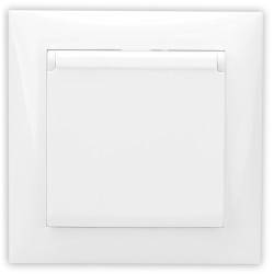 Priza schuko simpla Hoff Top, incastrata, cu capac, contact de protectie, 16A, alba