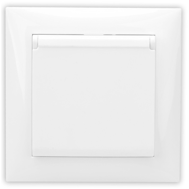 Priza schuko simpla Hoff Top, incastrata, cu capac, contact de protectie, 16A, alba