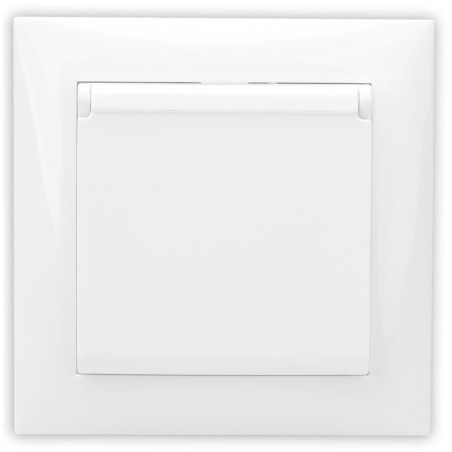 Priza schuko simpla Hoff Top, incastrata, cu capac, contact de protectie, 16A, alba