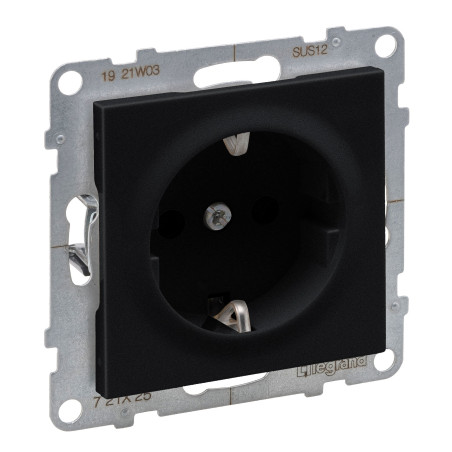 Priza schuko simpla Legrand New Suno 721425, incastrata, contact de protectie, neagra