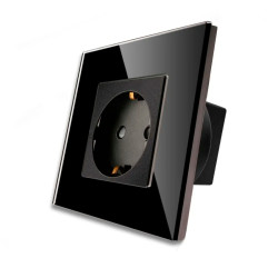 Priza schuko simpla Luxion LXD-1MP010G-B, incastrata, contact de protectie, rama din sticla inclusa, neagra
