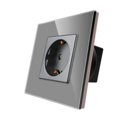 Priza schuko simpla Luxion LXD-1MP010G-GY, incastrata, contact de protectie, rama din sticla inclusa, gri