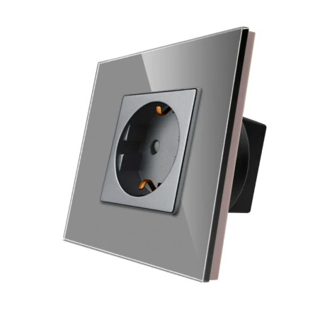 Priza schuko simpla Luxion LXD-1MP010G-GY, incastrata, contact de protectie, rama din sticla inclusa, gri