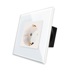 Priza schuko simpla Luxion LXD-1MP010G-W, incastrata, contact de protectie, rama din sticla inclusa, alba
