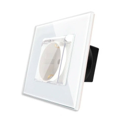 Priza schuko simpla Luxion LXD-1MP049G-W, incastrata, cu capac, contact de protectie, rama din sticla inclusa, alba