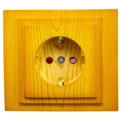 Priza schuko simpla Mono Electric Larissa, incastrata, contact de protectie, protectie copii, rama inclusa, stejar