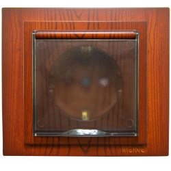 Priza schuko simpla Mono Electric Larissa, incastrata, cu capac, contact de protectie, protectie copii, rama inclusa, cires
