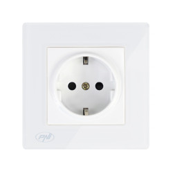 Priza schuko simpla PNI-WP101, incastrata, contact de protectie, rama din sticla inclusa, alba