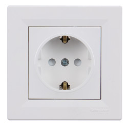 Priza schuko simpla Schneider Electric Asfora EPH2900221, incastrata, rama inclusa, contact de protectie, alba