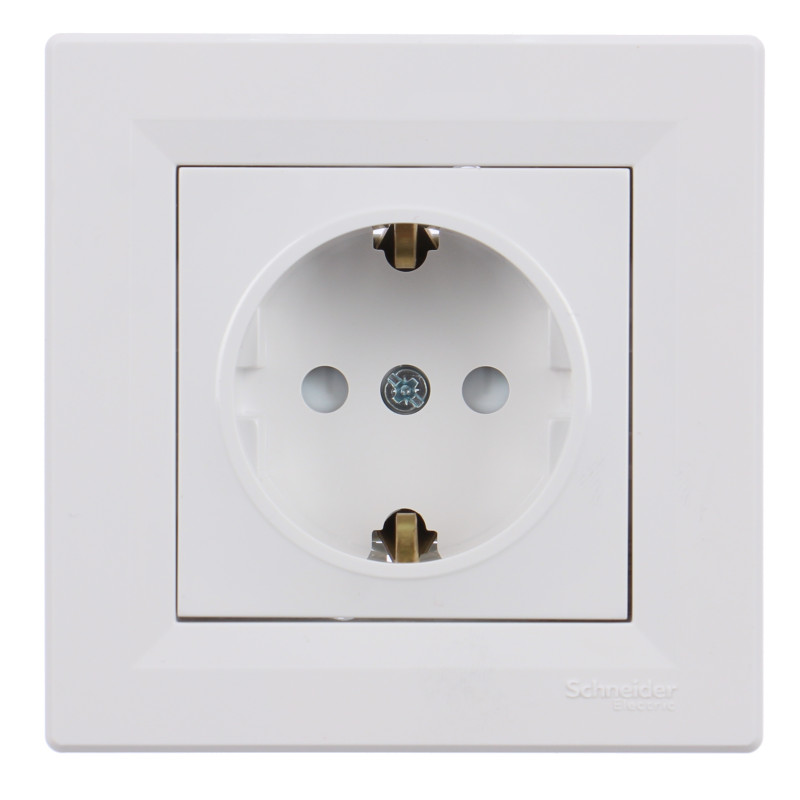 Priza schuko simpla Schneider Electric Asfora EPH2900221, incastrata, rama inclusa, contact de protectie, alba