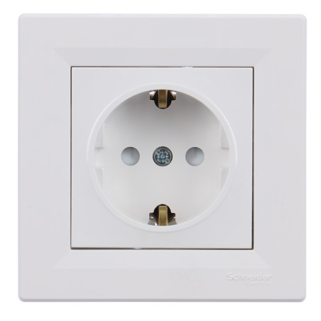 Priza schuko simpla Schneider Electric Asfora EPH2900221, incastrata, rama inclusa, contact de protectie, alba