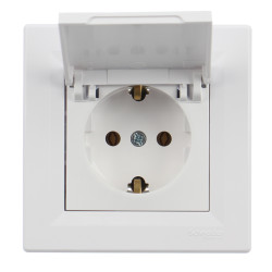 Priza schuko simpla Schneider Electric Asfora EPH3100121, incastrata, rama inclusa, contact de protectie, alba