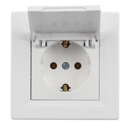 Priza schuko simpla Schneider Electric Asfora EPH3100121, incastrata, rama inclusa, contact de protectie, alba