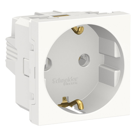 Priza schuko simpla Schneider Electric Noua Unica NU303618, incastrata, modulara - 2, contact de protectie, 2P+E, 16A, alba