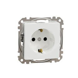 Priza schuko simpla Schneider Sedna SDD111021, incastrata, contact de protectie, alba