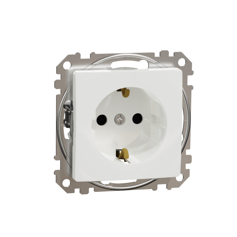Priza schuko simpla Schneider Sedna SDD111021, incastrata, contact de protectie, alba