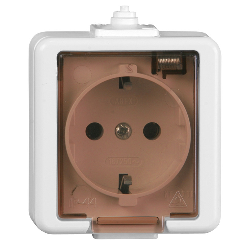 Priza schuko simpla Smart NT-17, aparenta, rama inclusa, cu capac, contact de protectie, alba Priza schuko simpla Smart NT-17, aparenta, rama inclusa, cu capac, contact de protectie, alba