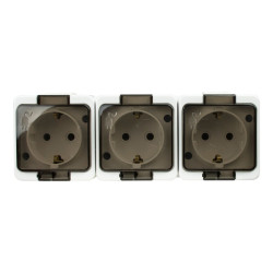 Priza schuko tripla Abex Smart, aparenta, cu capac, contact de protectie, alba