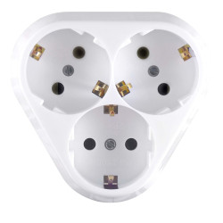 Priza schuko tripla Elegant 000135 / 003976, incastrata, rama inclusa, contact de protectie, alba