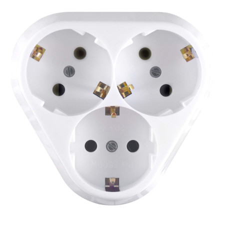Priza schuko tripla Elegant 000135 / 003976, incastrata, rama inclusa, contact de protectie, alba