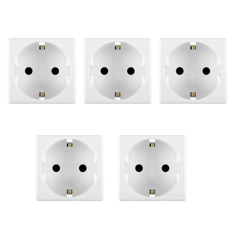 Priza simpla Gewiss System GW20265, incastrata, modulara - 2, contact de protectie, alba - 5 buc
