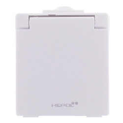 Priza simpla Hepol AG, aparenta, cu capac, contact de protectie, alba