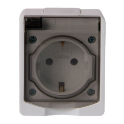 Priza simpla Lohuis AG, aparenta, cu capac, contact de protectie, 16A, IP44, alb + gri