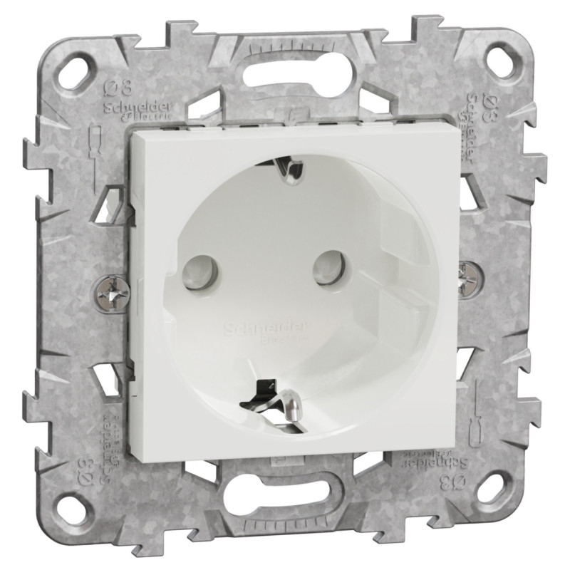 Priza simpla Schneider Electric Noua Unica NU503718Z, incastrata, contact de protectie, protectie copii, 2P+E, 16A, alba Priza simpla Schneider Electric Noua Unica NU503718Z, incastrata, contact de protectie, protectie copii, 2P+E, 16A, alba