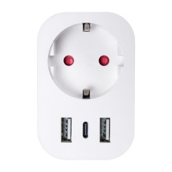 Priza smart / inteligenta Lohuis, Wi-Fi, 1 priza schuko, 2 x USB-A, 1 x USB-C, 10/16A, 3680W, contact de protectie, alba