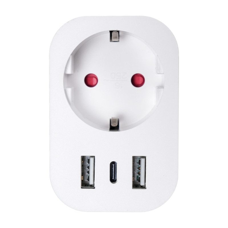 Priza smart / inteligenta Lohuis, Wi-Fi, 1 priza schuko, 2 x USB-A, 1 x USB-C, 10/16A, 3680W, contact de protectie, alba