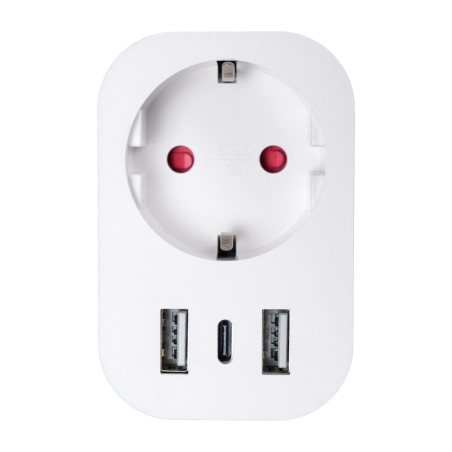 Priza smart / inteligenta Lohuis, Wi-Fi, 1 priza schuko, 2 x USB-A, 1 x USB-C, 10/16A, 3680W, contact de protectie, alba