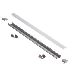 Profil banda LED Arelux, aparent, cu dispersor, capete si cleme de fixare, 2050 mm, alb, set