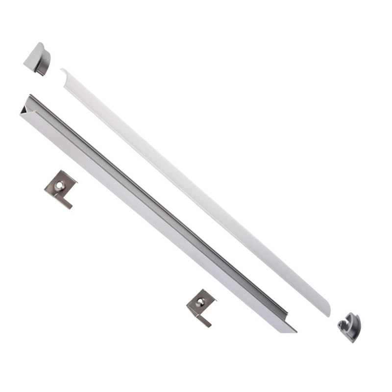 Profil banda LED Arelux, de colt, aparent, cu dispersor, capete si cleme de fixare, 2050 mm, alb, set