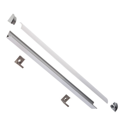 Profil banda LED Arelux, de colt, aparent, cu dispersor, capete si cleme de fixare, 2050 mm, alb, set