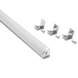 Profil banda LED Arelux, de colt, aparent, cu dispersor, capete si cleme de fixare, 2050 mm, argintiu, set