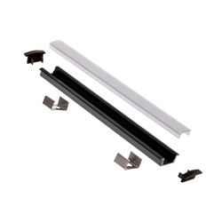 Profil banda LED Arelux, incastrat, cu dispersor, capete si cleme de fixare, 2050 mm, negru, set