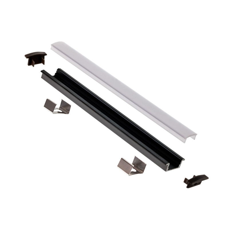 Profil banda LED Arelux, incastrat, cu dispersor, capete si cleme de fixare, 2050 mm, negru, set