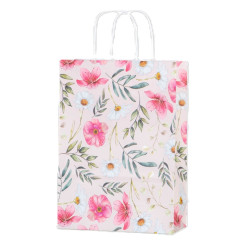 Punga cadou, Sav Com, Florala jumbo, hartie kraft, pliabila, alb + roz, 41 x 32 x 12 cm