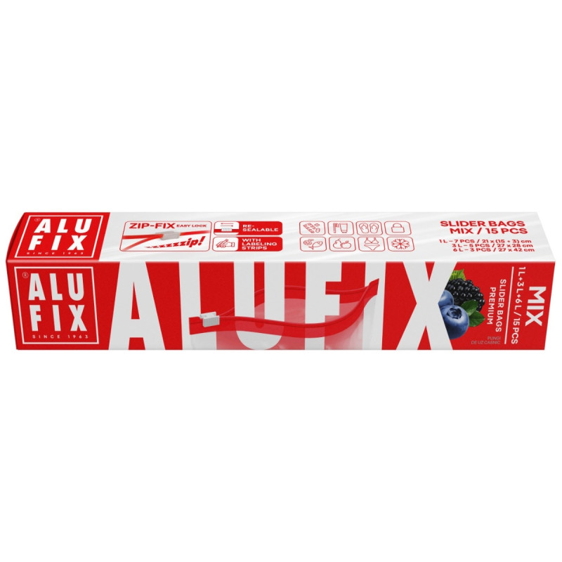 Pungi alimentare Alufix, sistem de inchidere Zip-Fix 7 x 1 L, 5 x 3 L, 3 x 6 L