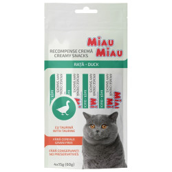 Recompensa pisici / hrana complementara, Miau Miau Creamy Snacks, carne de rata, 4 x 15 g