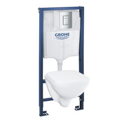 Rezervor WC incastrat + vas WC + capac, set Grohe Solido 4 in 1 Square 39467000, 6-9 L, clapeta actionare inclusa
