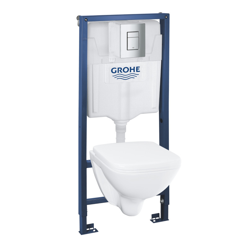 Rezervor WC incastrat + vas WC + capac, set Grohe Solido 4 in 1 Square 39467000, 6-9 L, clapeta actionare inclusa