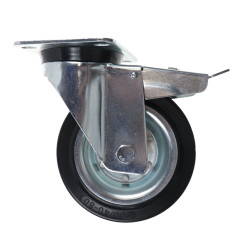 Roata pivotanta, din cauciuc, cu frana, cu placa, 160 mm, 150 kg