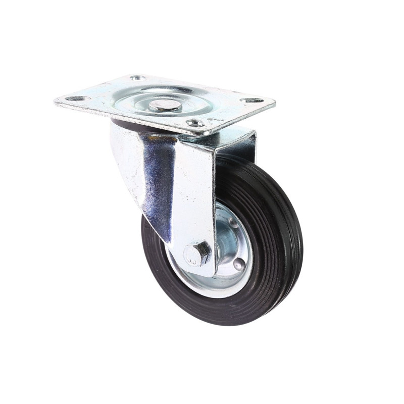 Roata pivotanta, din cauciuc, fara frana, cu placa, 100 mm, 70 kg Roata pivotanta, din cauciuc, fara frana, cu placa, 100 mm, 70 kg
