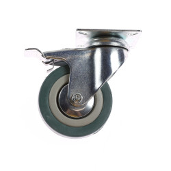 Roata pivotanta, din cauciuc siliconic, cu frana, cu placa, 75 mm, 60 kg
