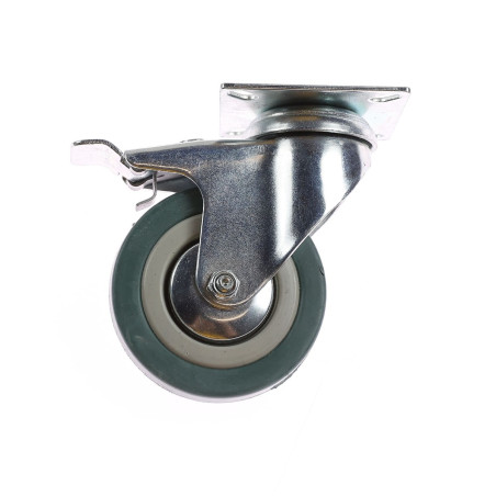Roata pivotanta, din cauciuc siliconic, cu frana, cu placa, 75 mm, 60 kg