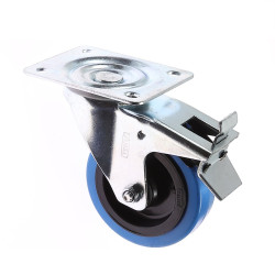 Roata pivotanta, din poliamida + cauciuc, albastru, cu frana, cu placa, 100 mm, 160 kg