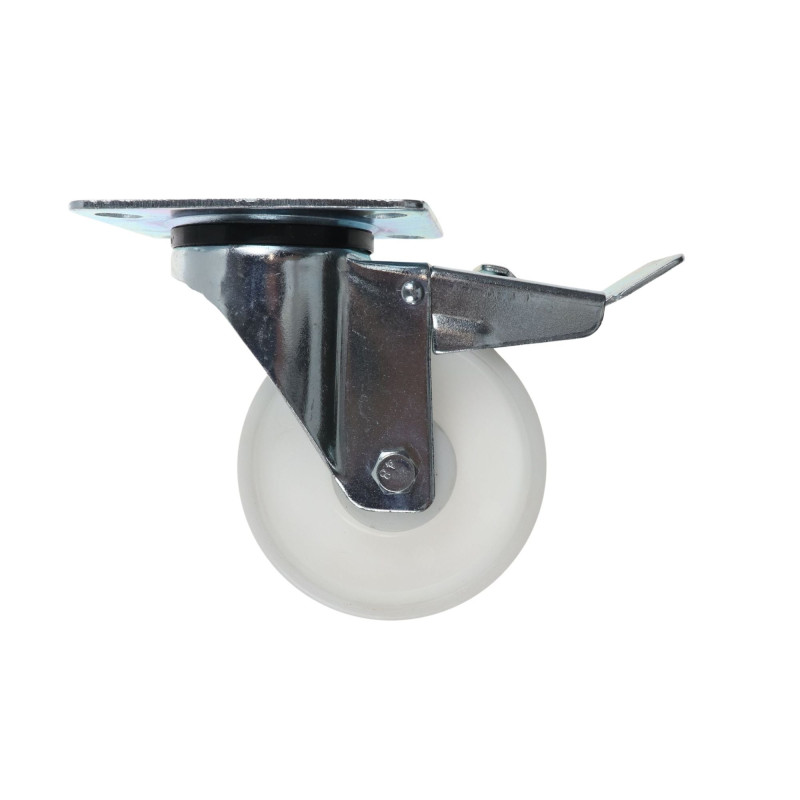 Roata pivotanta, din poliamida, cu frana, cu placa, 100 mm, 120 kg Roata pivotanta, din poliamida, cu frana, cu placa, 100 mm, 120 kg