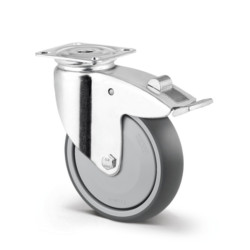 Roata pivotanta, pentru carucior, din cauciuc, cu frana, Tente 2477-PJP125-P50, cu placa, 125 mm, 100 kg